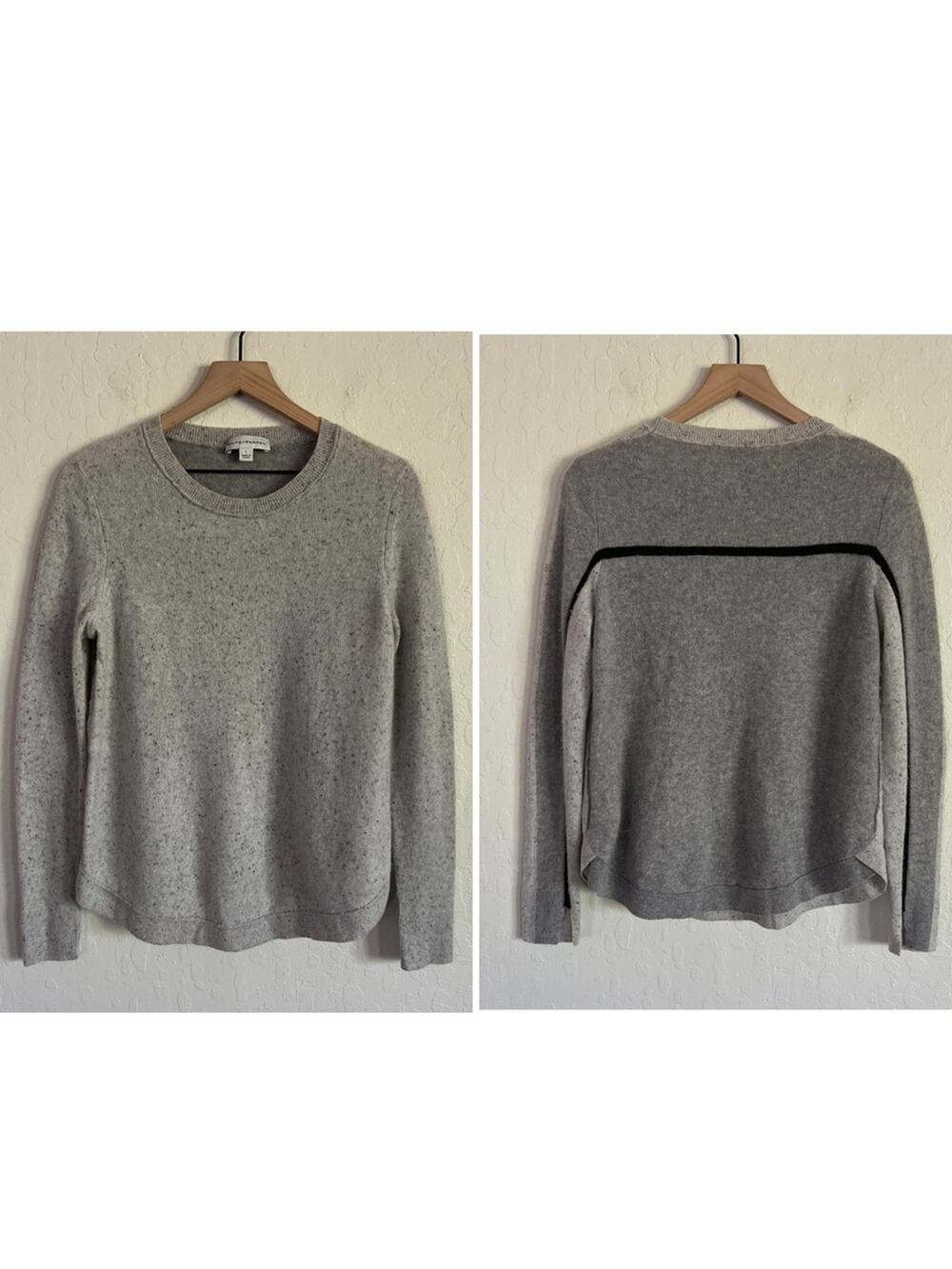White + Warren 100% Cashmere Long Sleeve Crewneck Sweater Large Speckled Stripe